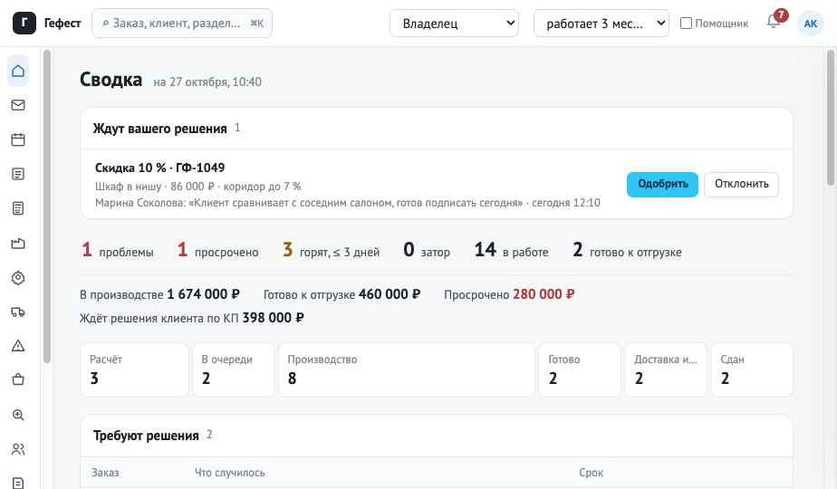 Гефест — производство